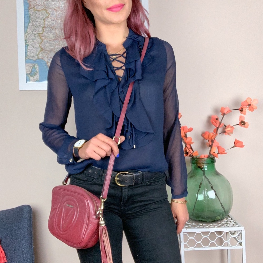 NEW! Tommy Hilfiger Ruffle Front Lace Up Blouse